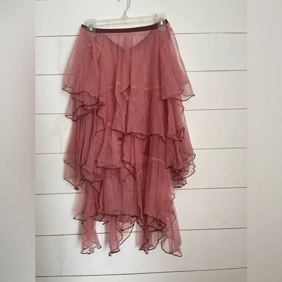 Y2K FP ONE Free People Net Godet Half Slip Midi SKIRTM/LPink Sheer Tulle Ruffled - Picture 9 of 16